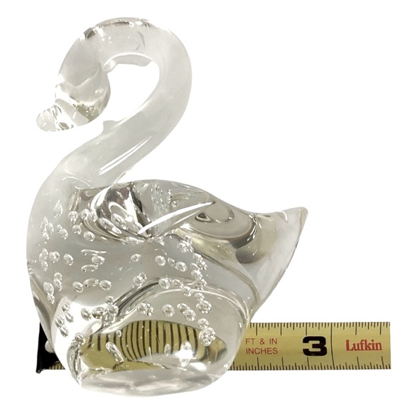 Art Glass Swan Figurine Paperweight Artisan Hand Blown Controlled Bubbles VTG - Picture 12 of 14